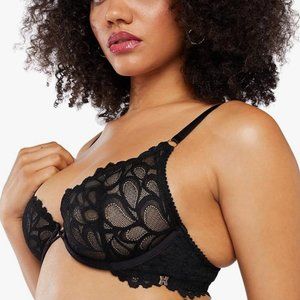 Savage X Women's Savage Not Sorry Ultra Demi Unlined Lace Bra in black EUC